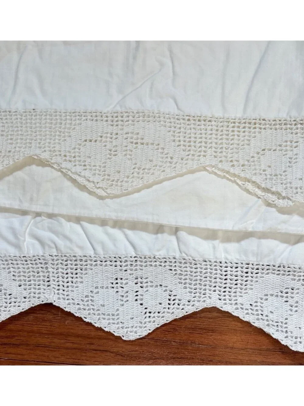 White Pillowcases Crochet Lace Edges Set Embroidered Details Vintage